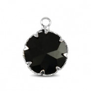 Crystal glass charm 13mm Jet black-silver